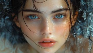 Wet Look Girl Wallpaper, Woman Portrait Wallpaper, Blue Eyes Wallpaper