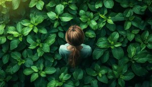 Green Leaf Wallpaper: Woman in Nature, 4K Desktop Background