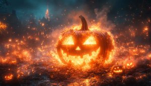 Halloween Wallpaper: Fire Pumpkin, Scary Background, Spooky Wallpaper 4K