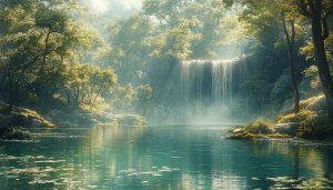 Waterfall Wallpaper: Nature Scenery, Forest, Lake, and Tranquility