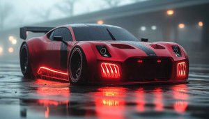 Red Sports Car Wallpaper: Futuristic Concept Vehicle, 4K Resolution