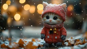 Cute Cat Christmas Wallpaper, Holiday Wallpaper, Winter Wallpaper, 4K