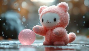 Pink Cat Wallpaper, Cute Doll Wallpaper, Kawaii Wallpaper, 4k Wallpaper