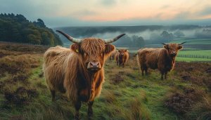 Highland Cow Wallpaper: Scenic Scottish Highlands Animal Desktop Background
