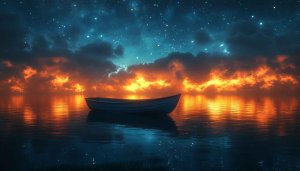 Boat Wallpaper: Serene Lake at Night 4k Background
