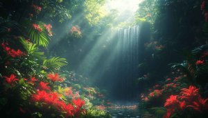 Waterfall Wallpaper: Lush Jungle Scene, Nature Wallpaper, 4K Backgrounds