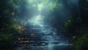 Enchanted Forest Waterfall Wallpaper: Scenic Nature Landscape for Desktop