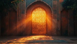 Moroccan Architecture Wallpaper: Golden Light, Intricate Design, Cultural Aesthetic