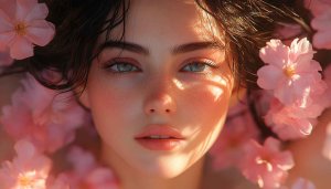 Beautiful Girl with Flowers - Aesthetic Wallpaper for Phone & Desktop