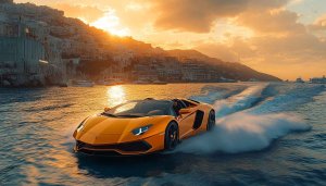 Lamborghini Aventador Wallpaper: Exotic Car, Sunset Seascape, 4K, Desktop
