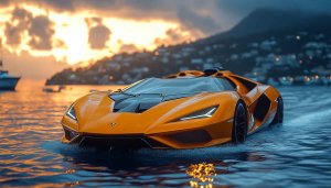 Lamborghini Car Wallpaper: Sunset, Water, Sports Car, 4k Wallpaper