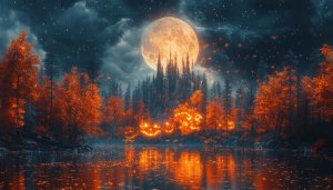Halloween Wallpaper: Spooky Forest, Moon, Castle, Jack-o'-Lanterns