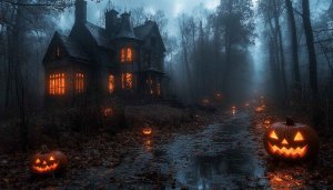 Halloween Wallpaper, Haunted House, Pumpkin Wallpaper, Scary Halloween theme.