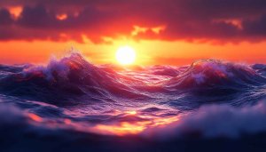 Ocean Waves Wallpaper, Sunset Wallpaper, Sea Wallpaper, Nature Wallpaper