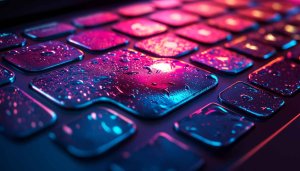 Keyboard Wallpaper: Tech, Water Droplets, Pink & Blue, Desktop Background