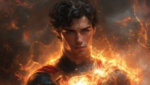 Superman Wallpaper: Heroic Portrait with Fire Background for Desktop