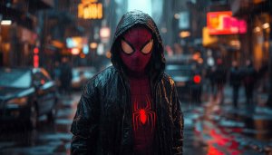Spider-Man Wallpaper: Rainy Night, Cityscape, 4k Wallpaper for Desktop
