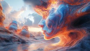 Abstract Face Art Wallpaper, Surreal Landscape Art Desktop Background