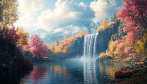 Waterfall Wallpaper: Mountain, Lake, Autumn Landscape Scenery for Desktop