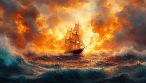 Dramatic Sailing Ship Wallpaper, Ocean Storm, High Resolution Art