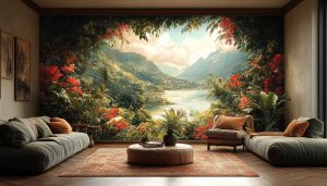 Scenic Mountain Lake Wallpaper, Nature Landscape Wallpaper, Tropical Wallpaper