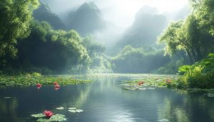 Lotus Pond Wallpaper, Nature Wallpaper, Serene Landscape, 4k Wallpaper