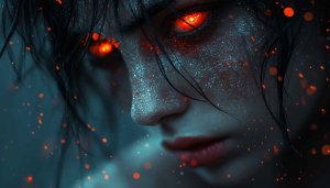 Demon Girl Wallpaper with Glowing Red Eyes for Desktop