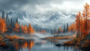 Autumn Mountain Lake Landscape Wallpaper for Desktop and Mobile