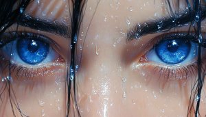 Mesmerizing Blue Eyes Wallpaper, Water Droplets, Aesthetic Eye Closeup