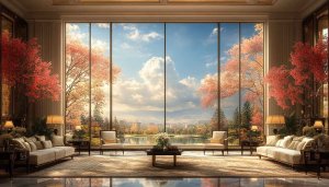 Luxury Interior View Nature Wallpaper, Living Room Wallpaper, Modern Wallpaper