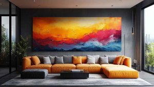 Abstract Painting Wallpaper: Modern Art Living Room Interior Design