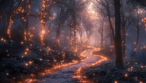 Enchanted Forest Wallpaper: Magical Path, Glowing Lights for Desktop