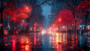 Rainy City Street Wallpaper: Night Scenery, 4k, Desktop, Mobile