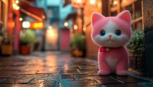 Cute Pink Cat Wallpaper, Kitten Background, Adorable Pet Image