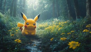 Pikachu Wallpaper: Pokemon in Forest, Cute Cartoon 4K, Desktop