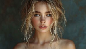Beautiful Woman Portrait Wallpaper: Blonde Hair, Green Eyes, Freckles