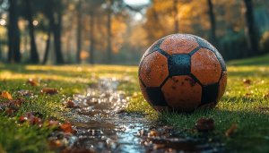 Soccer ball wallpaper, wet grass background, football 4k wallpaper