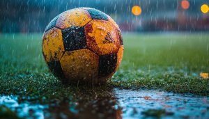 Rainy Soccer Ball Wallpaper, Wet Football, Sports Background 4K