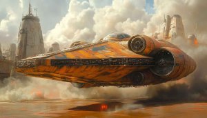 Star Wars Spaceship Wallpaper, Millennium Falcon Inspired, Scifi Spacecraft Art