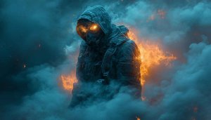 Apocalyptic Warrior Wallpaper: Fire, Smoke, Mask - Desktop Backgrounds