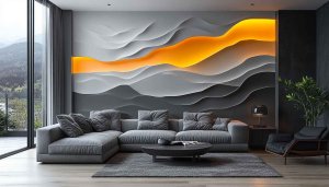 Modern Interior Wallpaper: 3D Wave, Living Room Wallpaper, Gray Aesthetic