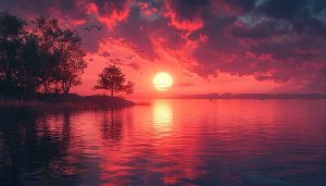 Red Sky Sunset Wallpaper, Lake Reflection Landscape Wallpaper HD