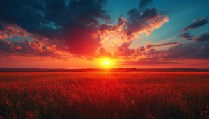 Red Sunset Wallpaper - Field and Sky 4K Wallpaper