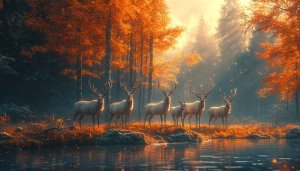 Deer Wallpaper Autumn Forest 4K, Nature Scene for Desktop Background