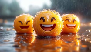 Emoji Wallpaper: Smiley Faces in Rain, Desktop & Phone Background