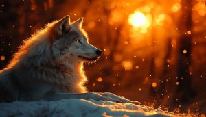 Wolf Wallpaper: Majestic Animal, Golden Sunset, Winter Scene, Nature Wallpaper