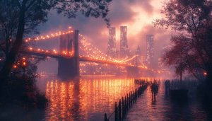 Brooklyn Bridge Wallpaper: Night Cityscape Lights 4K Wallpaper