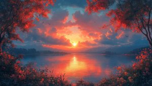 Lake Sunset Wallpaper: Nature Landscape, 4K Desktop Background, Autumn Scenery