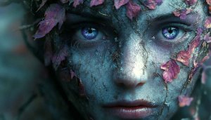 Fantasy Art Wallpaper: Nature Woman with Purple Leaves and Eyes