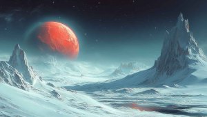 Exoplanet Wallpaper: Red Planet, Snowy Mountains, Sci-Fi Scenery Backgrounds